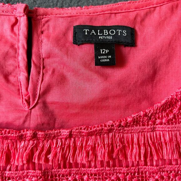 Talbots Coral Eyelash Fringe Lace Sleeveless Top Side Zip-Women's Size 12 Petite - Picture 5 of 9